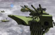 When not in use, the ship's Flame Strike Gun is stored behind metal gates.