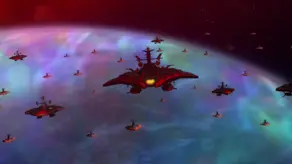Dezarian forces over Iscandar, as it is towed away 