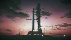 , the first manned mission to the , moments before its take off