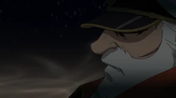 Okita thinks about the wave motion gun's power as he watches the damage dealt to Jupiter