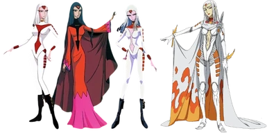 Saberah's various designs. From left to right, Farewell, Yamato II, the PS game, and 2202.