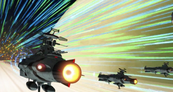 The Dreadnought'"`UNIQ--nowiki-0000001D-QINU`"''s wave motion shield in action at the Battle of Saturn