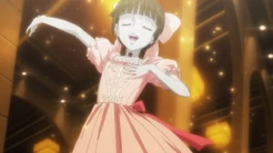 Fleur dances in her party dress