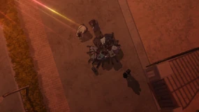 An Earthling crowd fights over a batch of Com-Medals