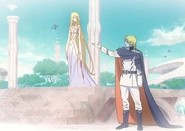 early in his reign Desler wore a white uniform with a black collar, silver accents, a pinkish scarf and a blue-orange cape