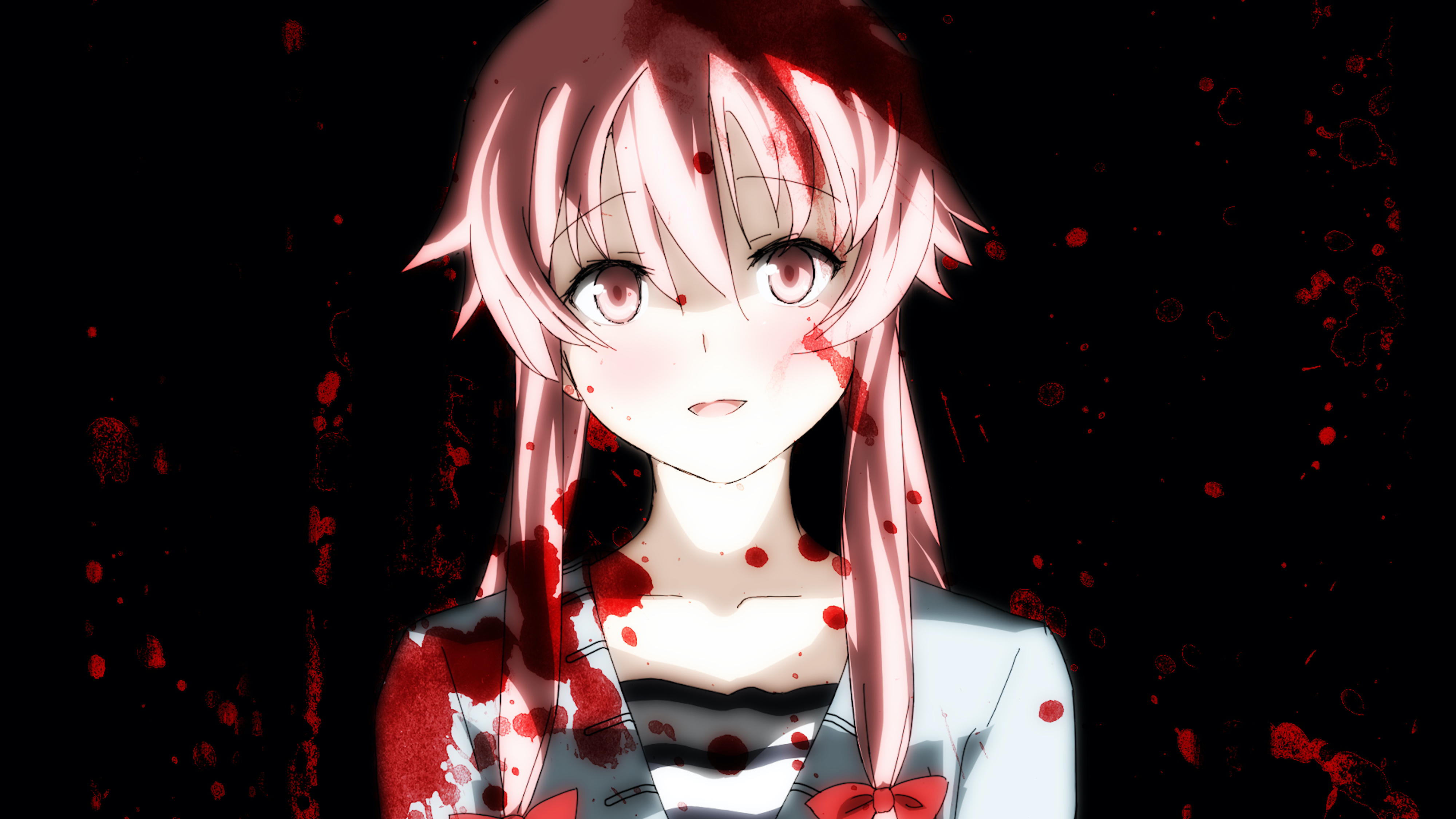 tongues, tongue out, face, pink hair, looking at viewer, fingers, eyes,  anime, yandere, white background, Gasai Yuno, Mirai Nikki, anime girls,  blood, Bleeding Eyes, horror