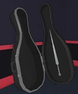 L'aiguillon dans l'étui pour violoncelle.