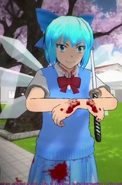 Yandere-chan tenant une arme tandis que sa santé mentale est faible.