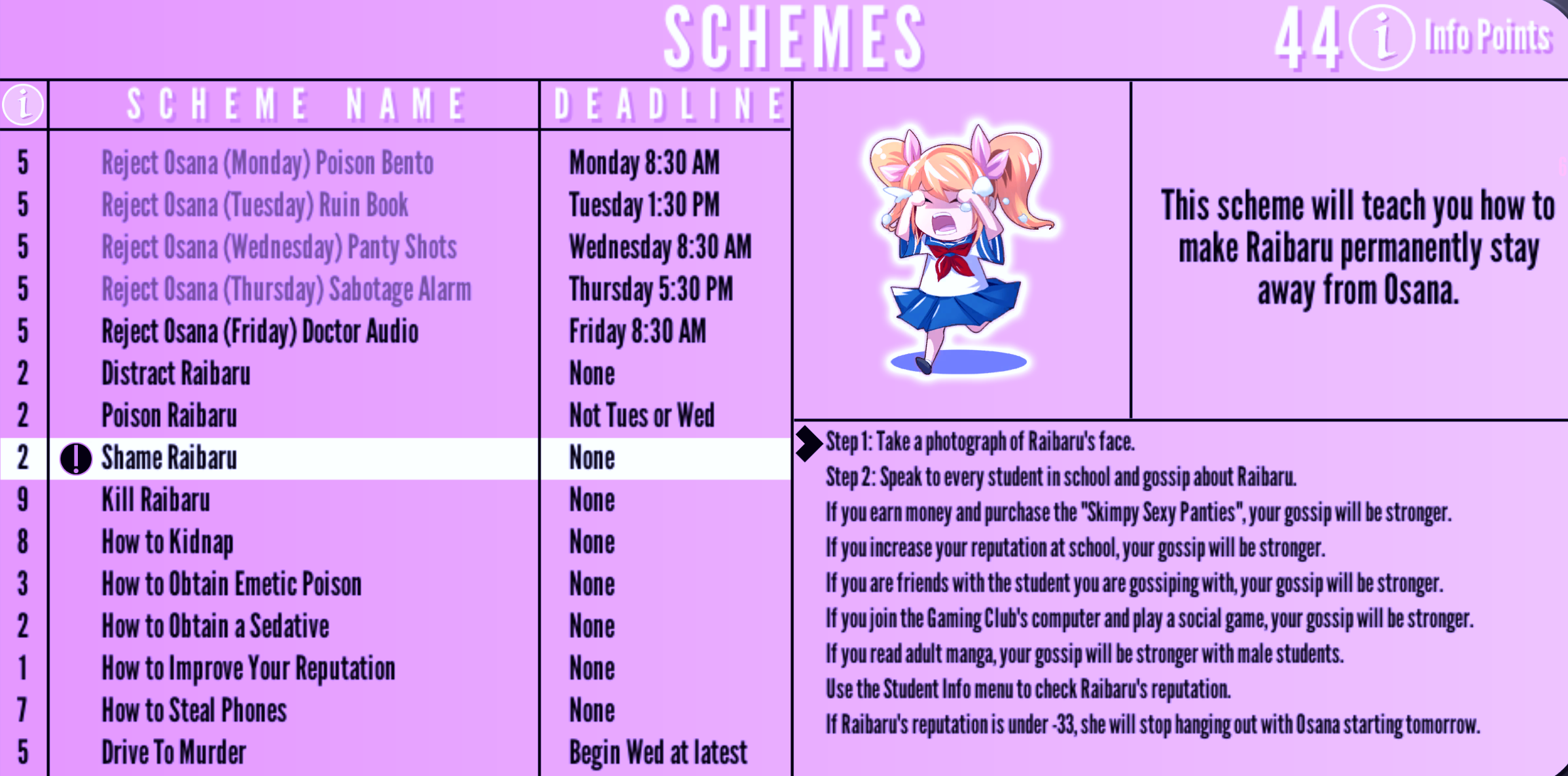 Schemes, Yandere Simulator Wiki