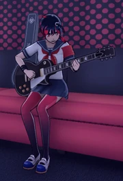 Miyuji practicing with her guitar.