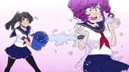 Kokona being splashed by water in Bucket Based Murder in Yandere Simulator.