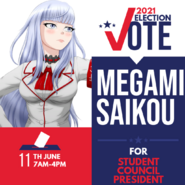 A poster of Megami for the Student Council elections found in the game files.