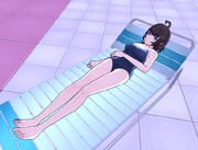 Itsumi sunbathing at the pool.