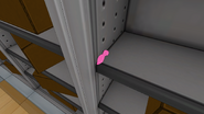 The pink mustache inside the storage room.