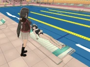Ryoba pushing Ritsuko Chikanari into the pool.