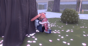 Osana najimi (yandere simulator) next to a sakura tree