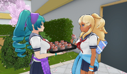Saki giving food to Musume Ronshaku