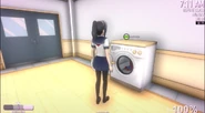 Ayano about to turn the washing machine on.