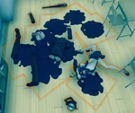 Orange. Incriminating evidence, blood, corpses.