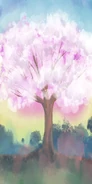 A painting of Akademi's Cherry Tree by Okimoto.
