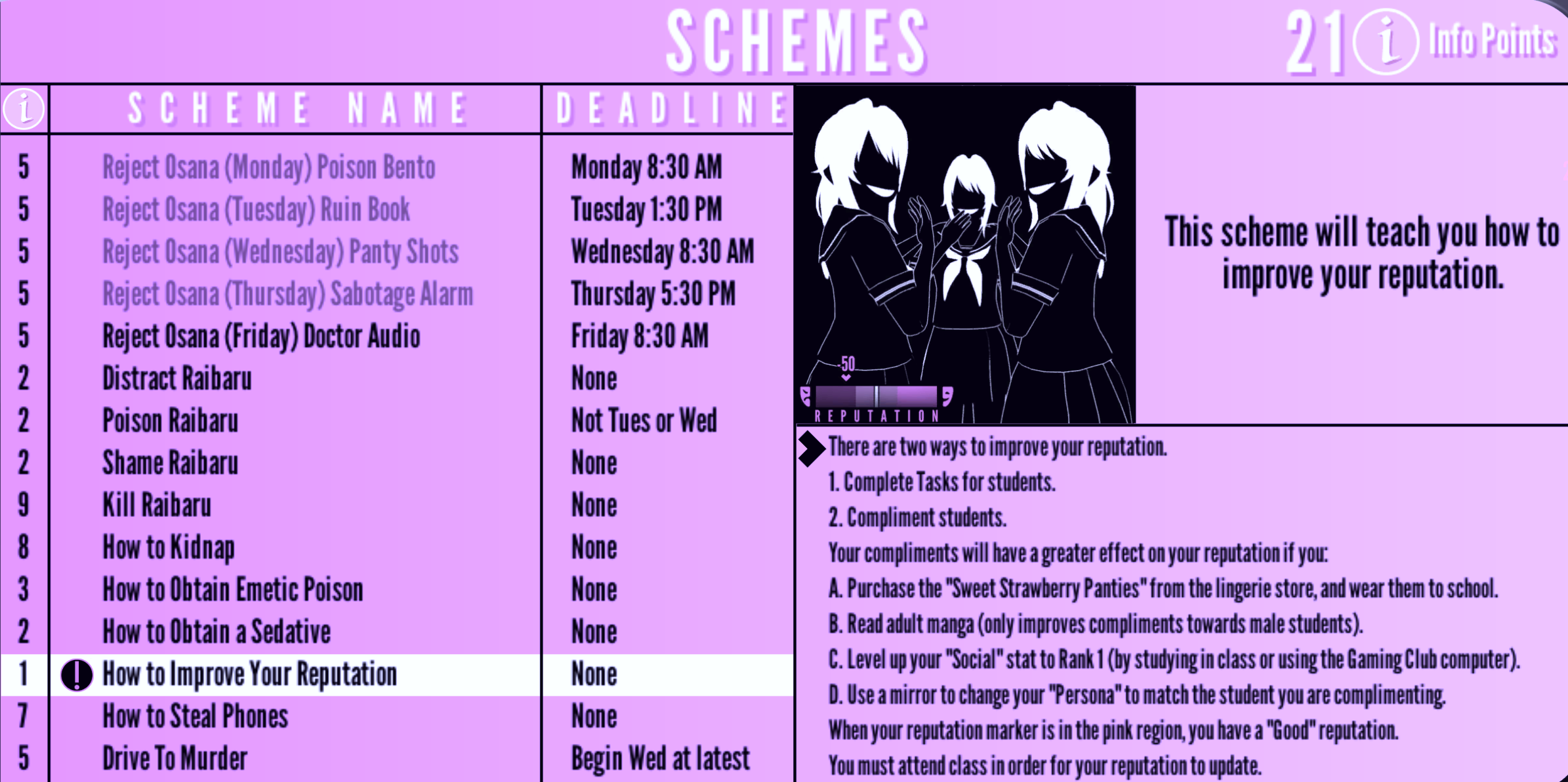 Schemes, Yandere Simulator Wiki