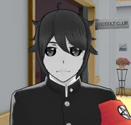 A placeholder club leader with a customized hairstyle, revealing his eyes.