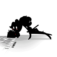 Sprite art for Osana Najimi's unique elimination method involving drowning in the pool. Seen in the blog post May Preview #11.