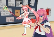 Mai Waifu playing the AR game on her phone.