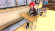 Tsubaki playing with her phone before classes.