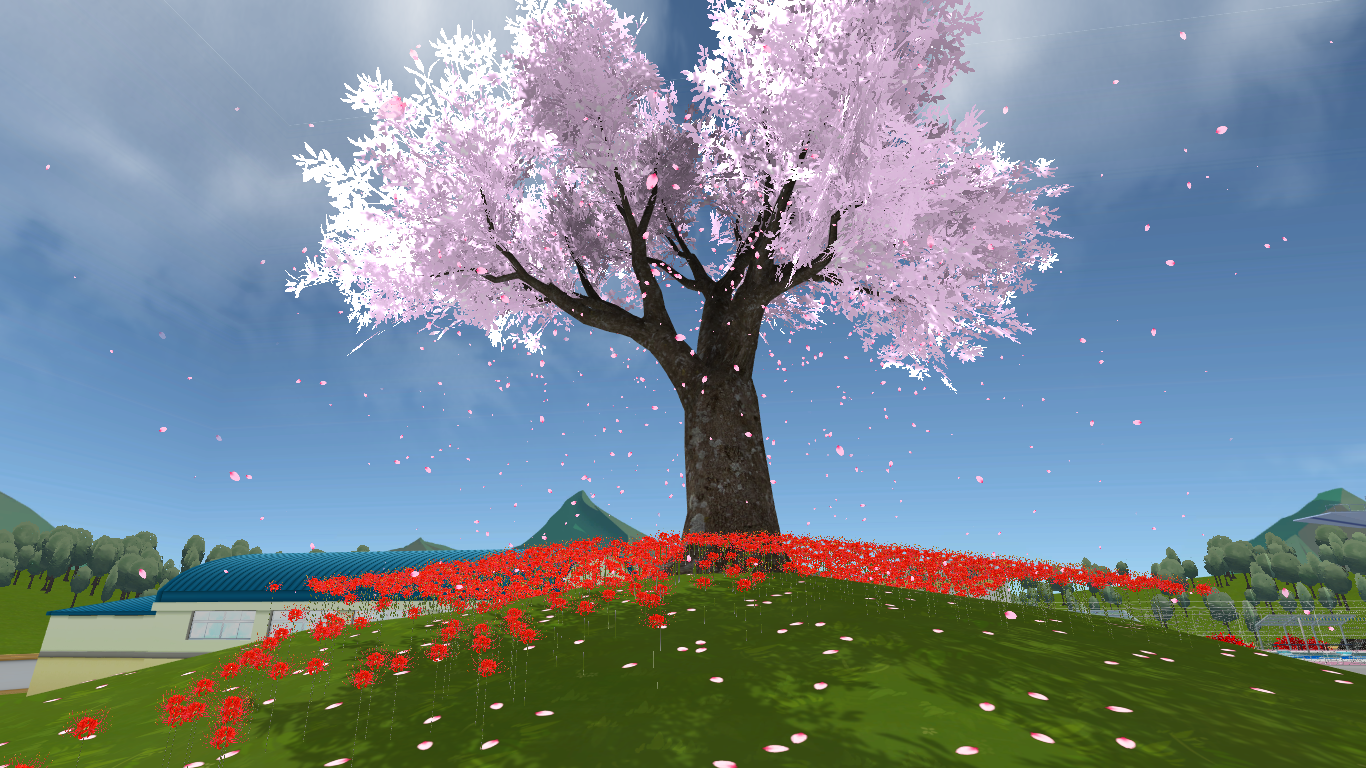 Osana najimi (yandere simulator) next to a sakura tree