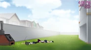 An illustration of Ayano trying to drag Kokona's dead body to the incinerator, shown in "Raising the Strength Stat".