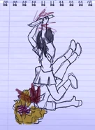 Horuda's drawing depicting herself stabbing Musume[31] with a knife.
