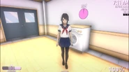 Ayano waiting for the washing machine to finish washing.