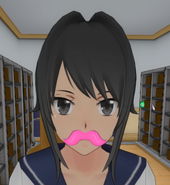 Yandere-chan wearing the pink mustache.