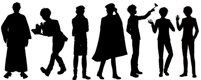 All known Senpais of the Aishi family as silhouettes. From left to right: , , , , , , and . (excluding ).