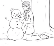 Taro building a snowman in "It's Beginning To Look A Lot Like Murder - A Yandere Simulator Christmas Carol".
