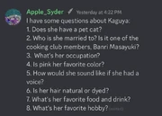 Apple Syder's questions about Kaguya