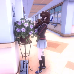 Honoka analyzing a plant on the third floor.