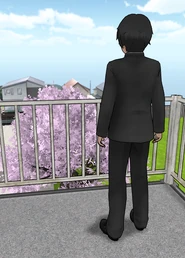 Senpai gazing out the distance in an old build.