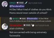 Homu's clothing outside of school