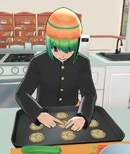 Kenko preparing some food in the Cooking Club.