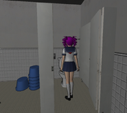 Kokona Haruka standing by the toilet.