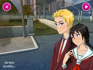 Akari happily walks with Makio after getting rid of Yuka.