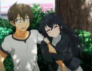 Ako clinging onto Hideki and jumping from happiness