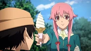 Yuno giving an ice cream to Yukiteru.