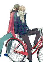 Noato and Taichi on a bike together