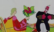 Old Fred offering a woman flowers