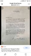 Amerikan devlet başkanı Easenhover ın pasaport alan ABD vatandaşına sorumlulukları anlatan mektubu