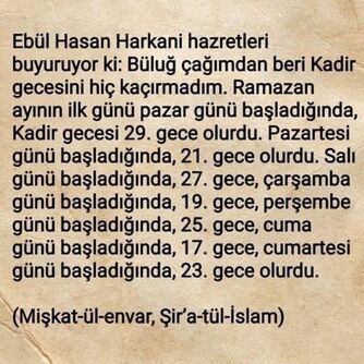 İmam Şarani’ye göre Kadir gecesi hesabı Hasan ul Harakani