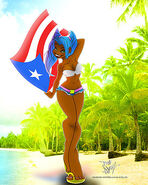 Yenny holding the Puerto Rico flag.